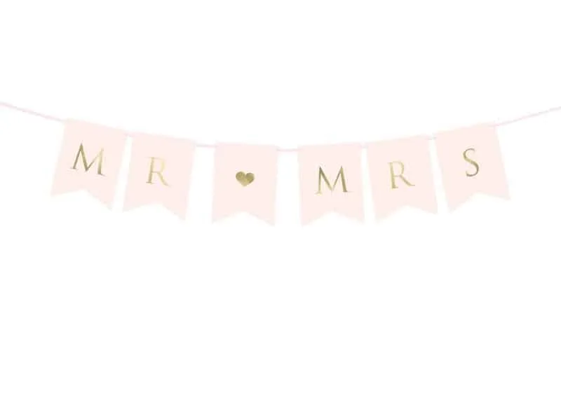 Mr Mrs - Banner - 15 x 85cm - Lys Rosa - miniatyrbilde