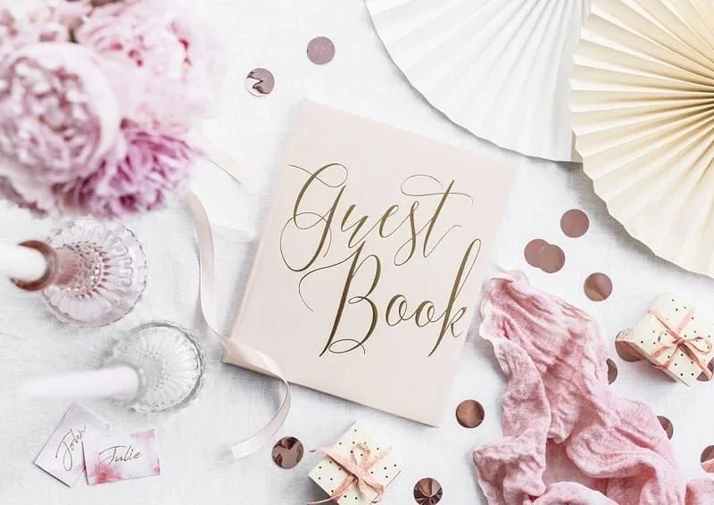 Gjestebok - Pudder Rosa - Guest Book - Gull