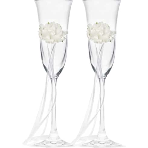 2 stk. Champagneglass med blomsterdekorasjoner | bilde 1