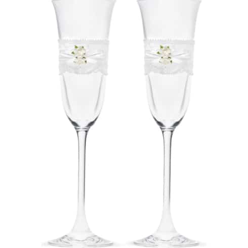 2 stk. Champagneglass med blonder og blomster | bilde 1