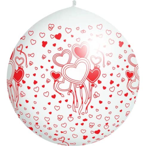 Megaballong - 1 Meter - Hvit med røde hjerter | bilde 1