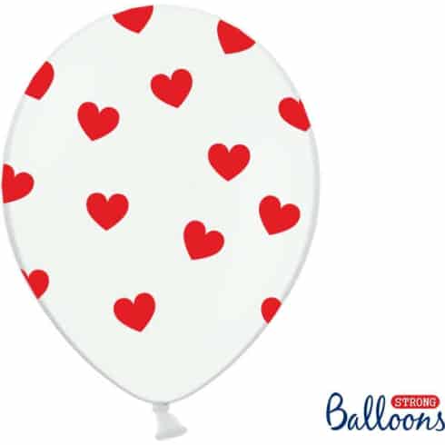 Ballonger - Hvit med røde hjerter - 6 stk | bilde 1