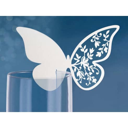 Bordkort - Laserskåret Sommerfugl med rosevinge - 10 stk - Hvite | bilde 2