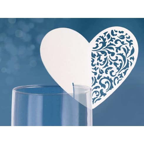 Bordkort - Laserskåret hjerte med swirls - 10 stk - Hvite | bilde 2