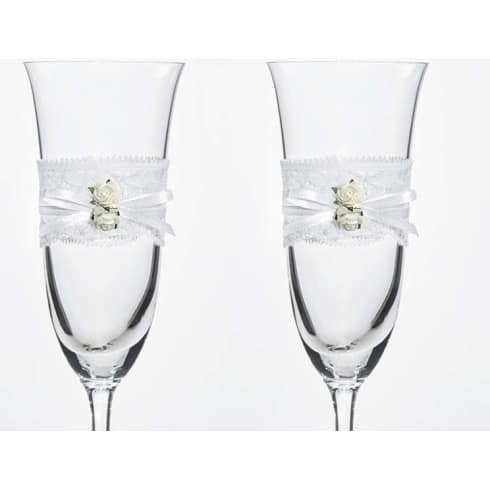 2 stk. Champagneglass med blonder og blomster | bilde 2