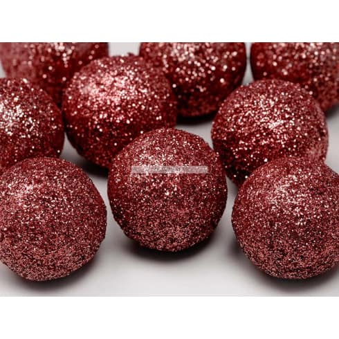 Dekorkuler med glitter - Rød - 3cm - 9 stk | bilde 1