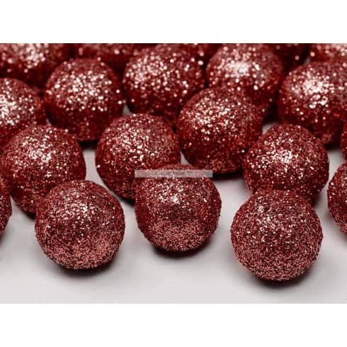 Dekorkuler med glitter - Rød - 2cm - 25 stk | bilde 1