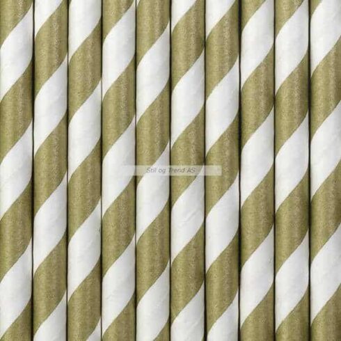 Papirsugerør - Striper i Gull - 19.5cm - 10 stk | bilde 1