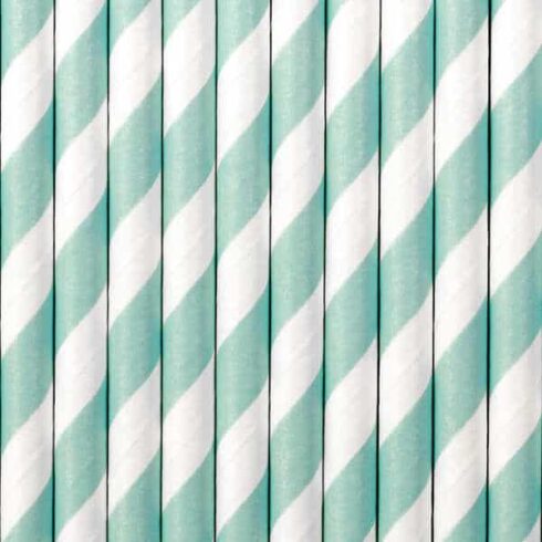 Papirsugerør - Striper Himmelblå - 19.5cm - 10 stk | bilde 1