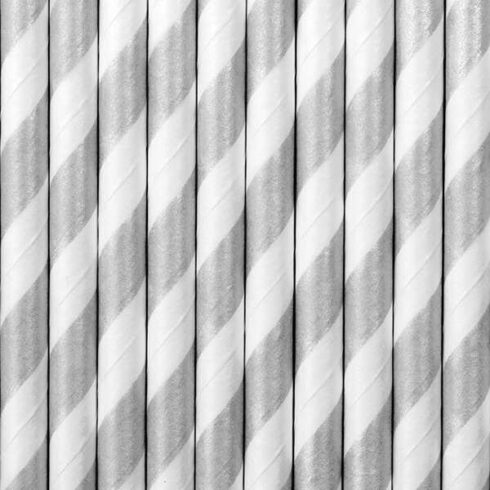 Papirsugerør - Striper Matt Sølv - 19.5cm - 10 stk | bilde 1