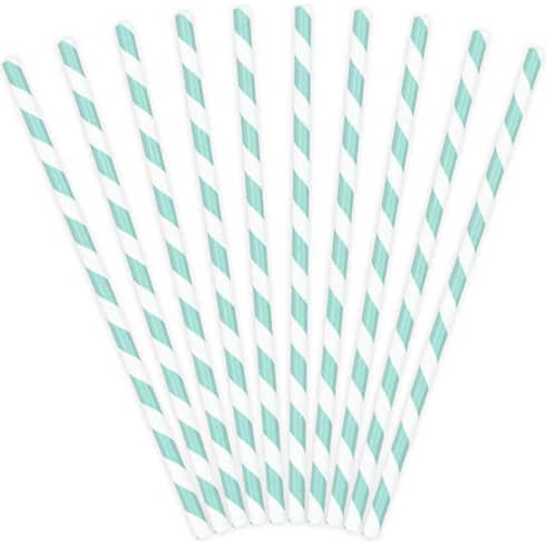 Papirsugerør - Striper Himmelblå - 19.5cm - 10 stk | bilde 2