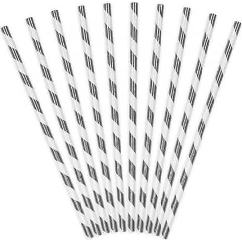 Papirsugerør - Striper Sølv Metllic - 19.5cm - 10 stk | bilde 2