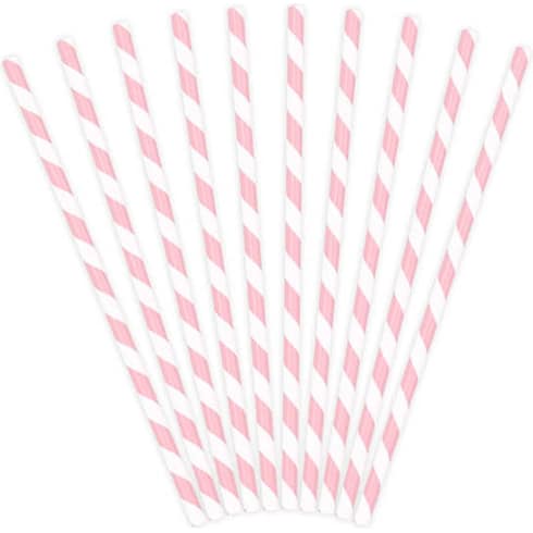 Papirsugerør - Striper Lys Rosa - 19.5cm - 10 stk | bilde 2