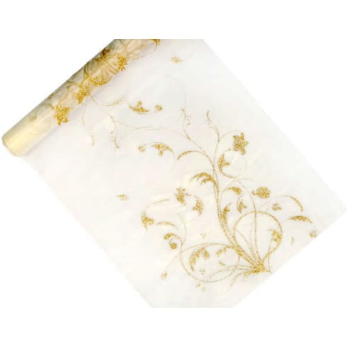 Organsaløper i hvit med Floralmønster i Gull - 36cm x 9m | bilde 8