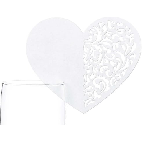 Bordkort - Laserskåret hjerte med swirls - 10 stk - Hvite | bilde 1