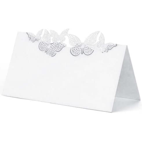 Dobbelt bordkort med lekre sommerfugler - 10 stk - Hvite | bilde 1