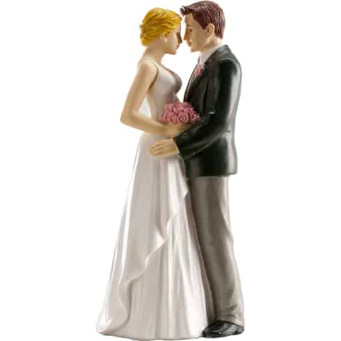 Kaketopp - Brudeparet står inntil hverandre med brudebukett | bilde 1