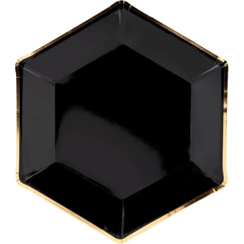 Papptallerkener - Sekskantede - Sorte med Gullkant | bilde 2